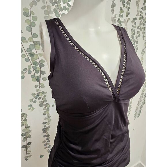 Sea Level Australia Black Mesh Trim V-Neck Tankini Swim Top Women’s Size 8 - Picture 5 of 11